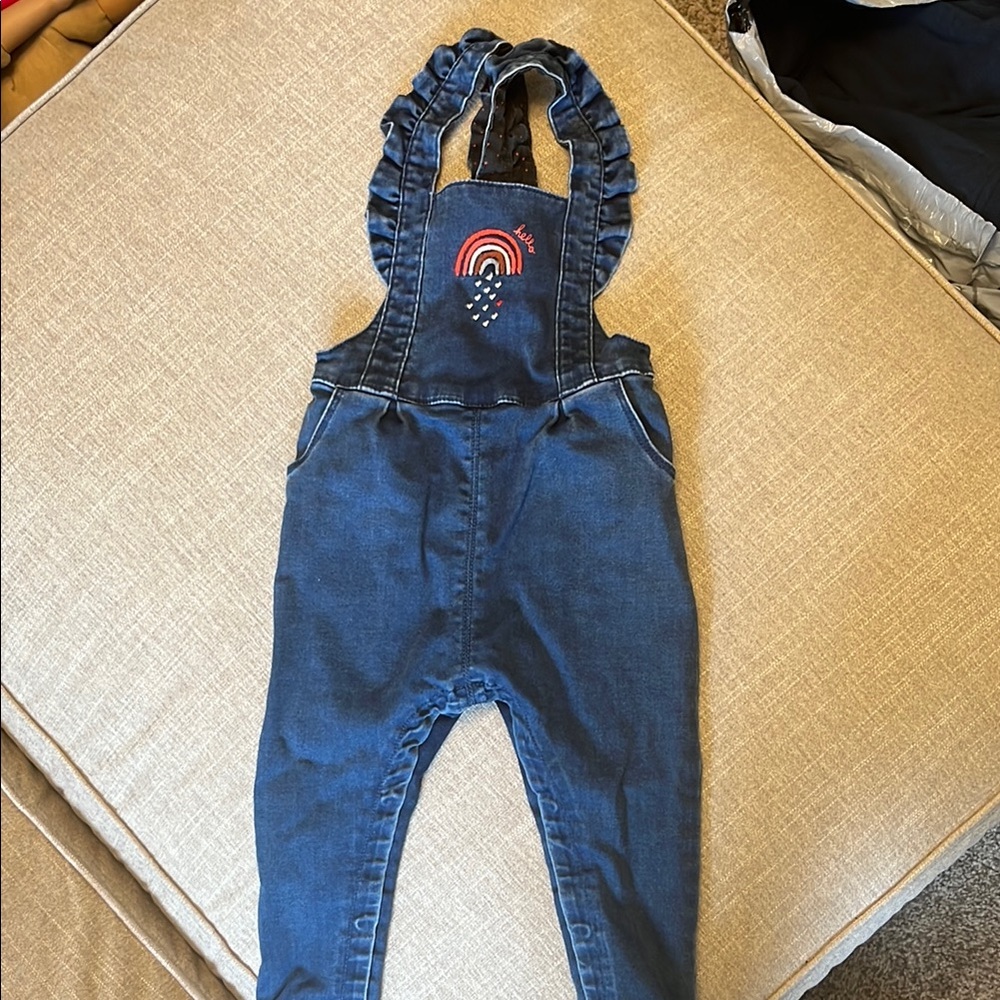 Kids Denim Overalls with Rainbow Embroidery